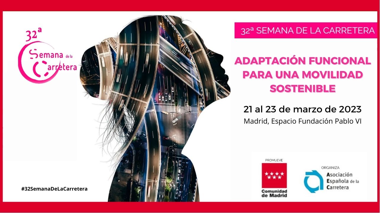 Poster mit Frauenkopf und Straße im Vordergrund.