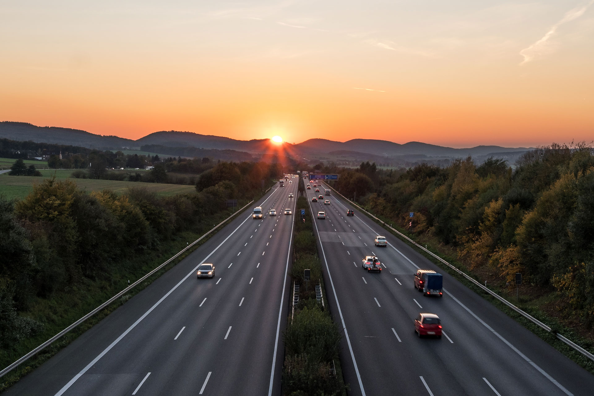 Highway in Germany at sunset