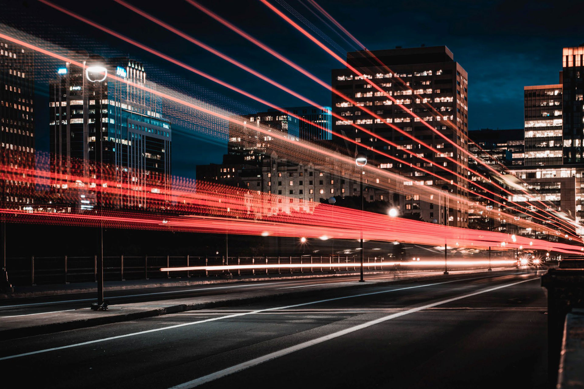 Light trails of traffic in city at night