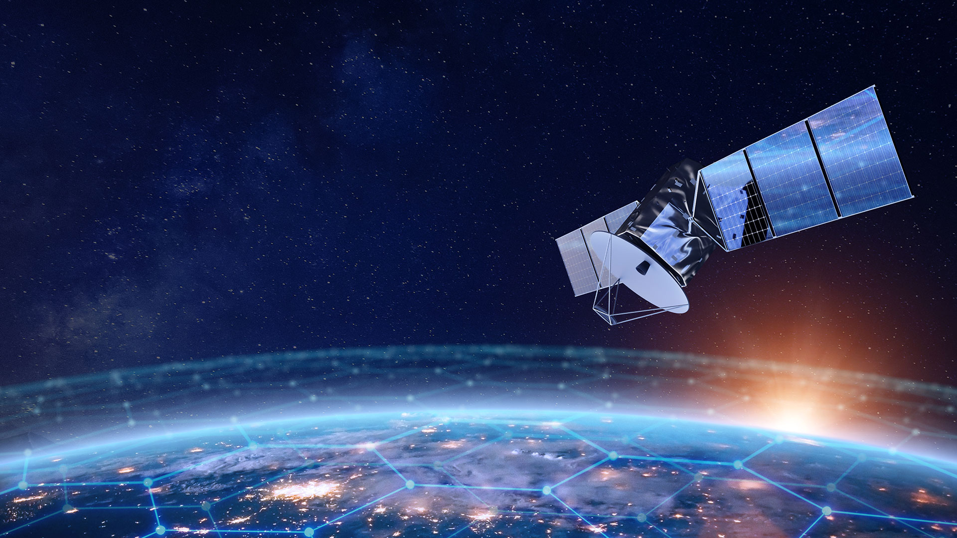 Telecommunication satellite in space, low Earth orbit