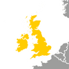 Eine Karte Europas mit gelb hervorgehobenen Ländern/Regionen.