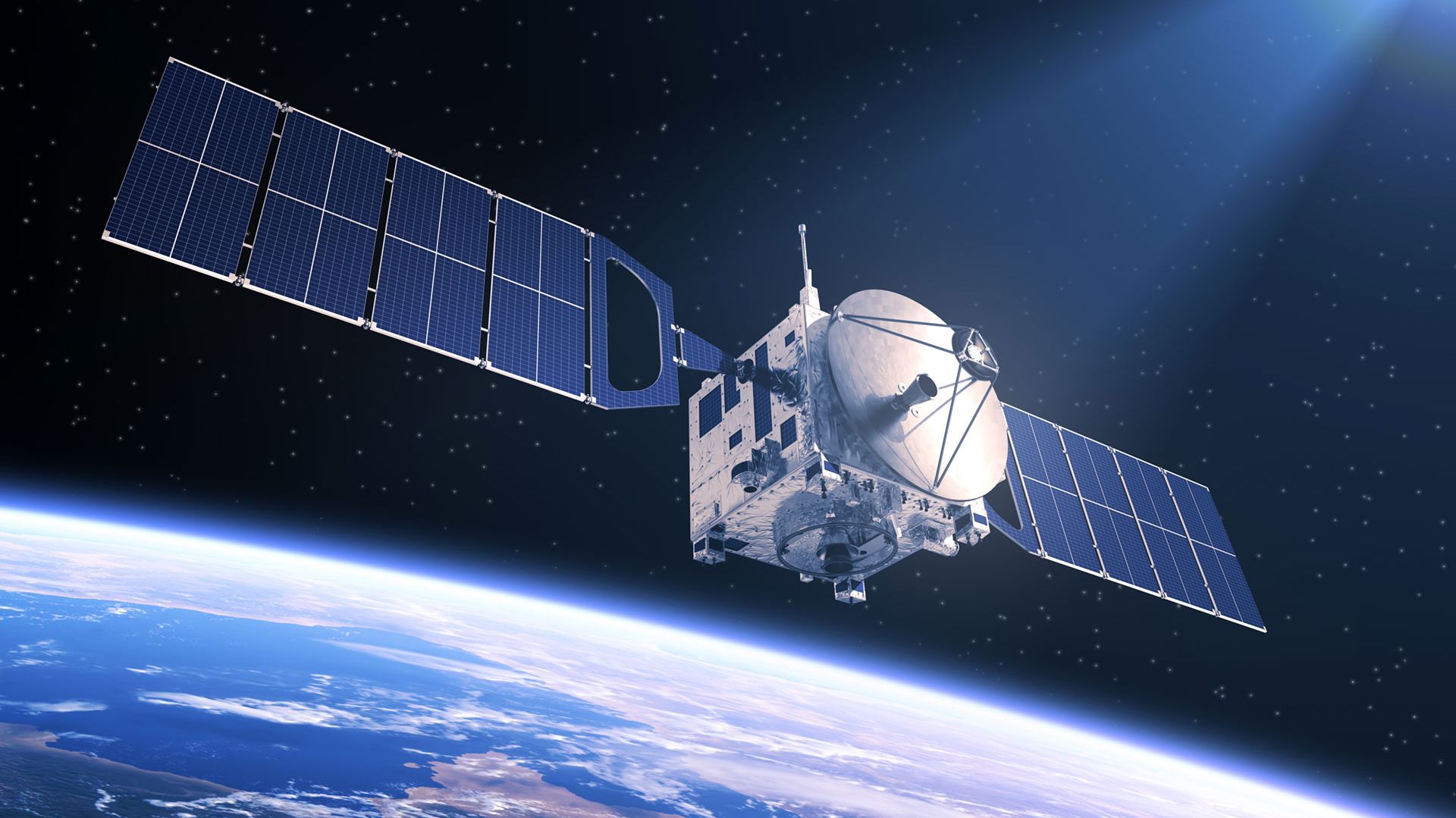 Telecommunication satellite in space, low Earth orbit