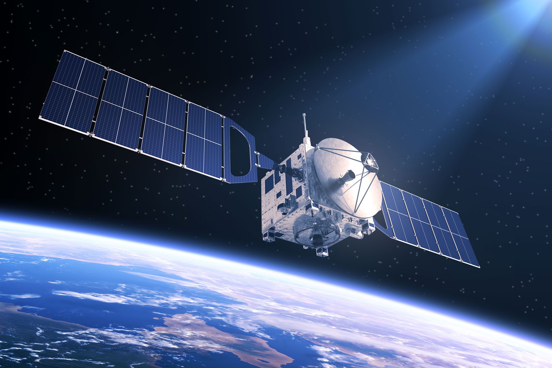 Un satélite en el espacio que proporciona datos para las soluciones de tarificación basadas en la ubicación de Kapsch TrafficCom.